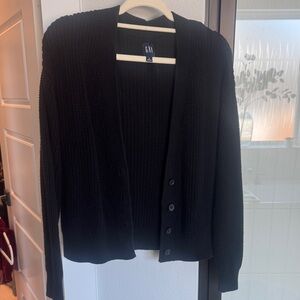 GAP Black Ribbed Button-Up Cardigan